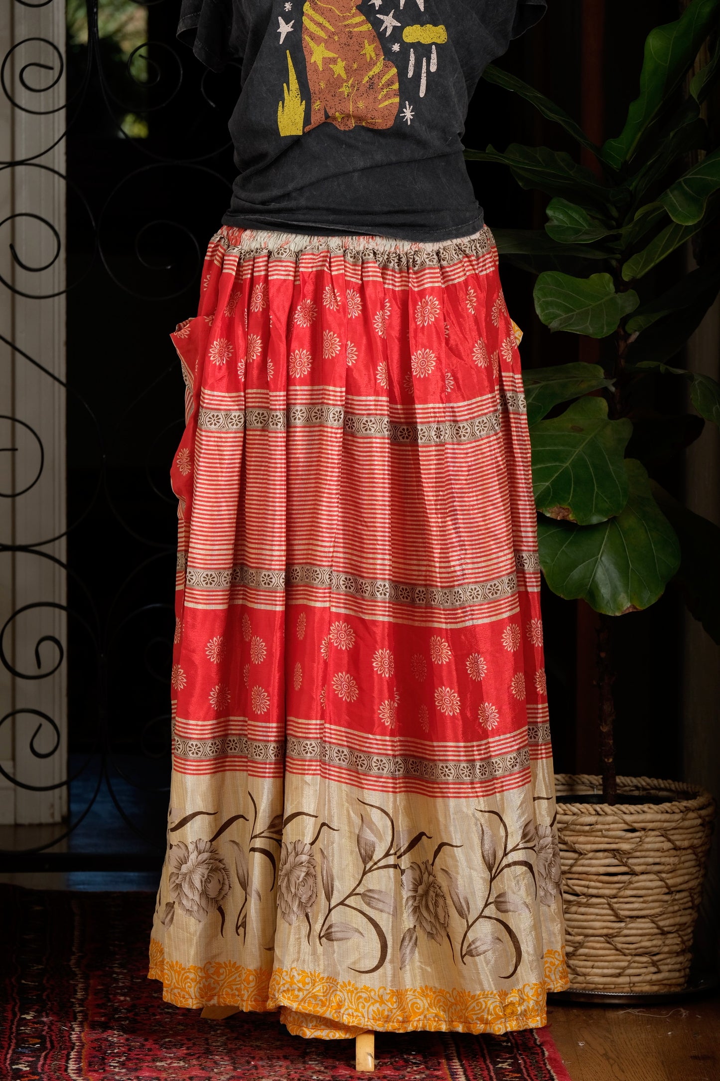 Free Bird Skirt in Red Ivory Stripe