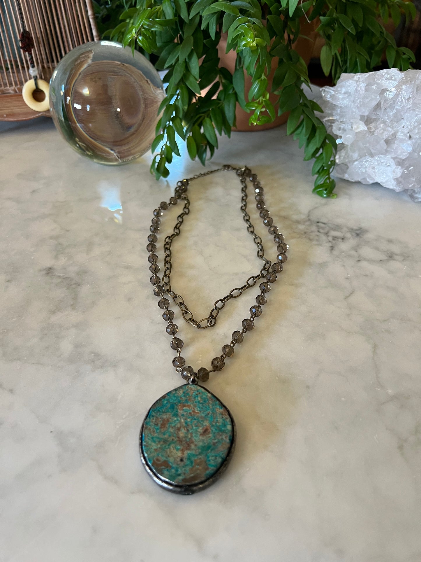 Smoky Turquoise Pendant On Grey