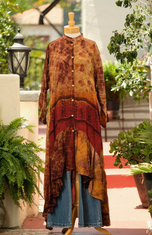 Lotus Duster Dress in Amber Red Daisy