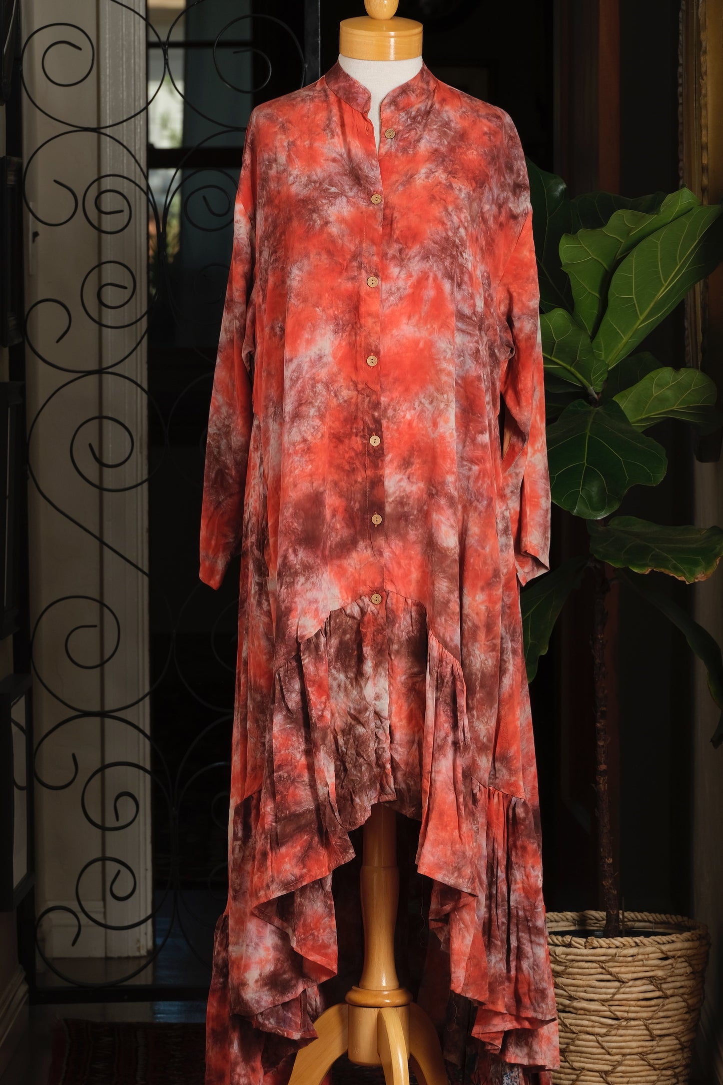Lotus Duster Dress in Coral Tie Dye