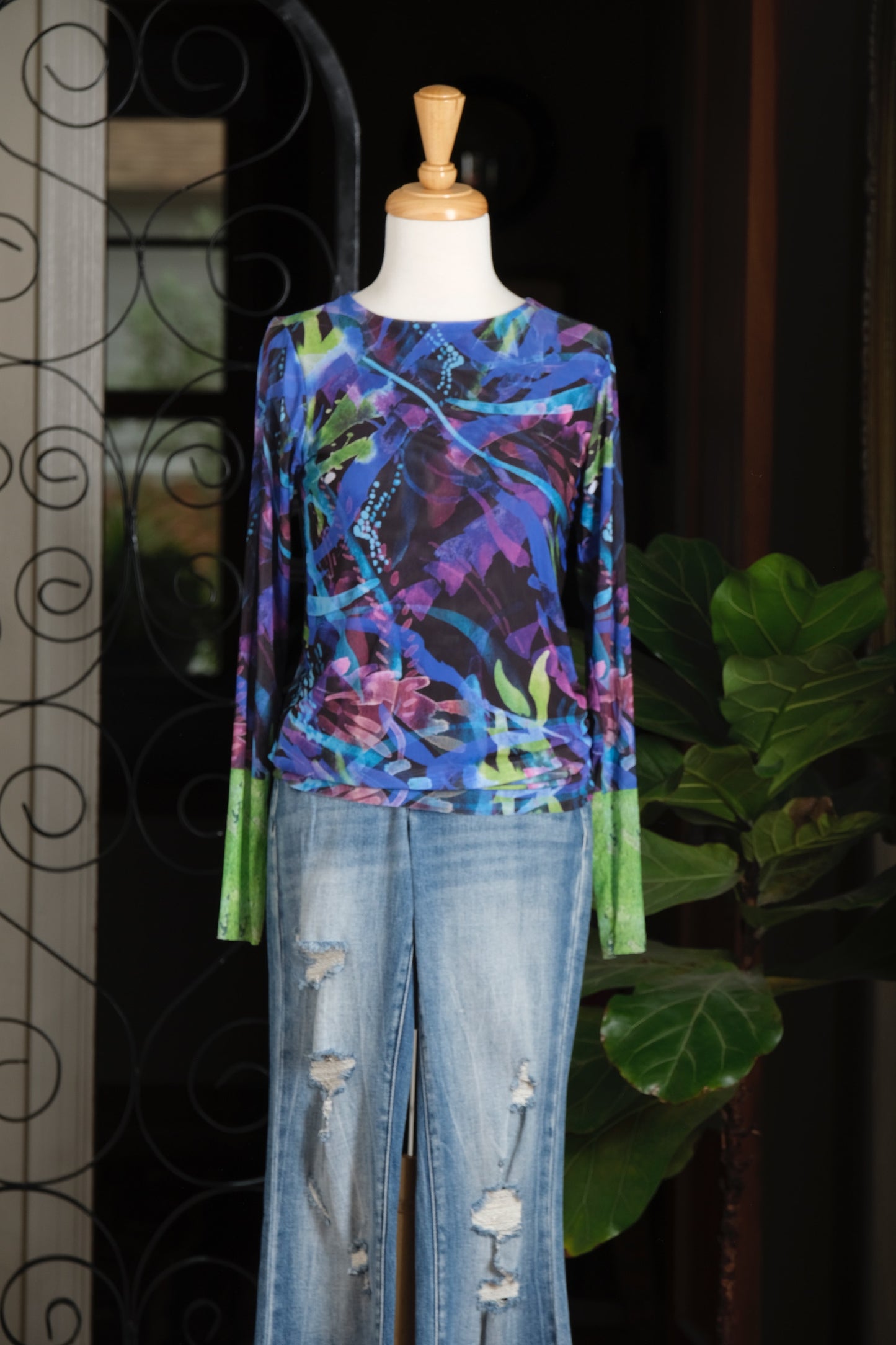 Double Mesh T in Blue on Blue
