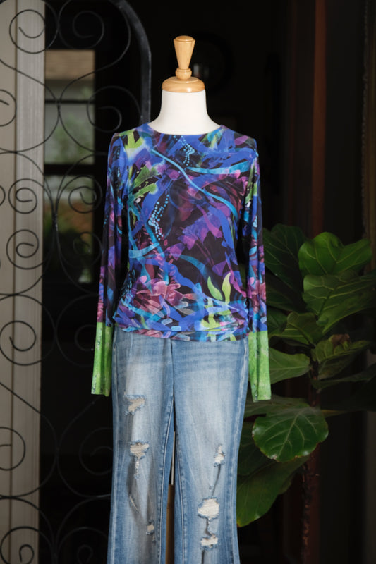 Double Mesh T in Blue on Blue