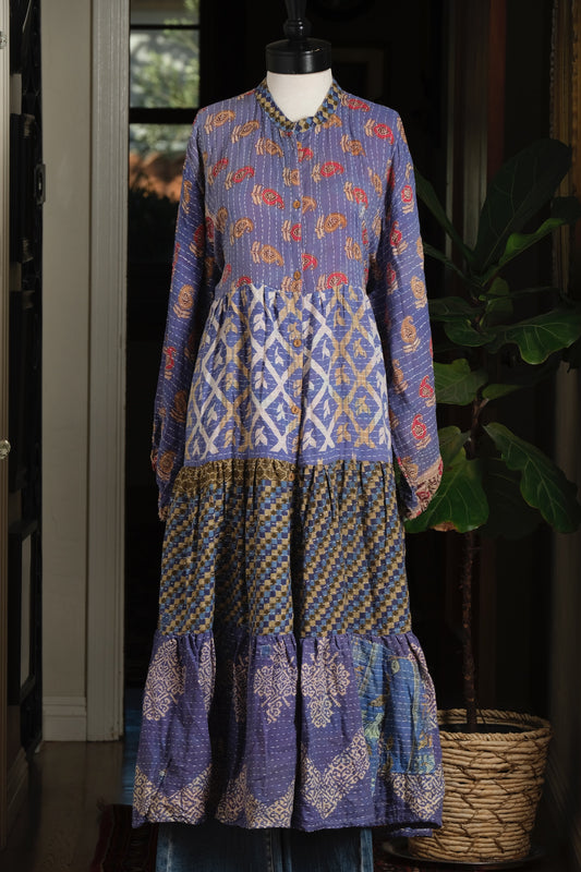 Majestic Duster Dress in Blue Lattice