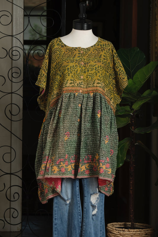 Button Down Mini in Green Garden
