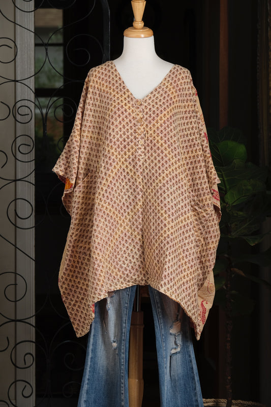 Kantha Button Top in Little Flower