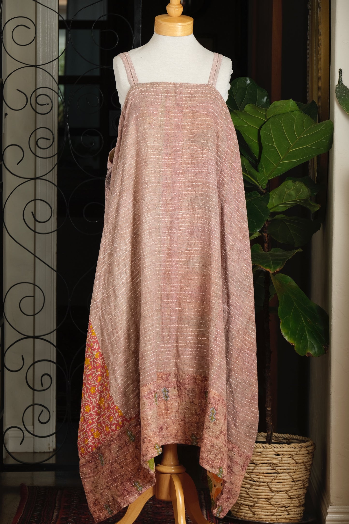Kantha Maxi Dress in Pink Clay