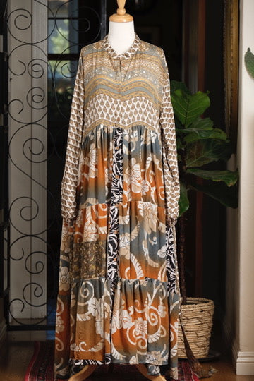 Silk Majestic Duster Dress in Olive Umber