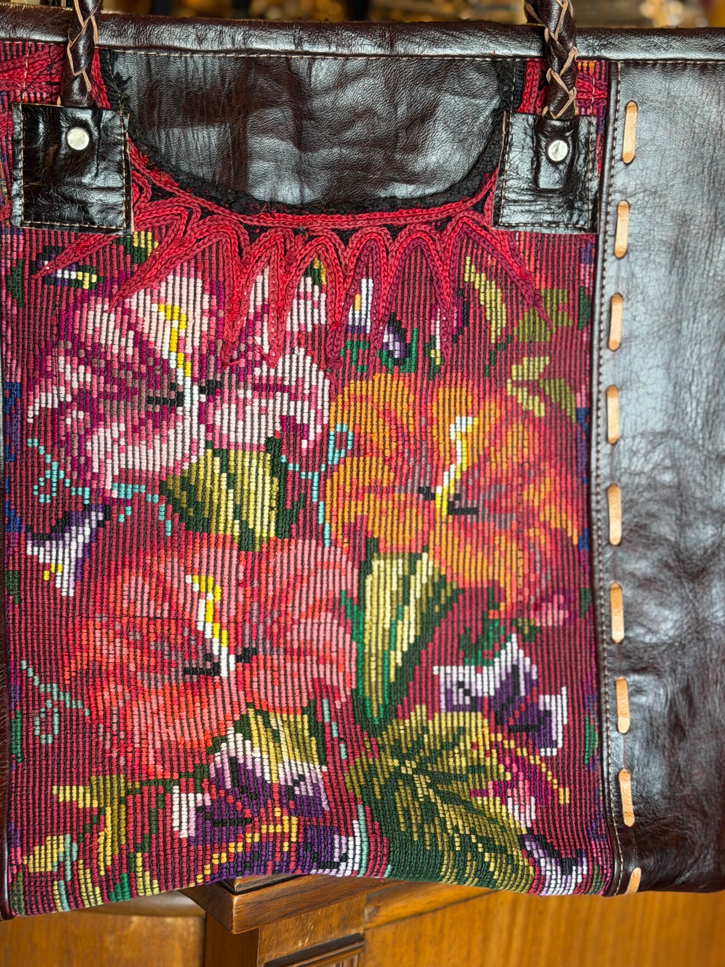Needlepoint Leather Tote in Morning Glory