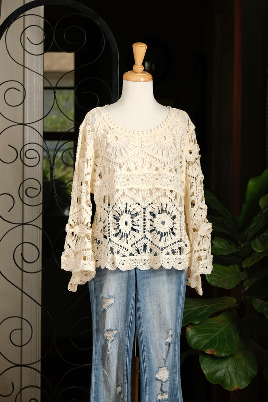 Lullaby Crochet T Shirt in Ivory