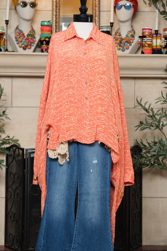 Dylan Silk Shirt in Tangerine Flower