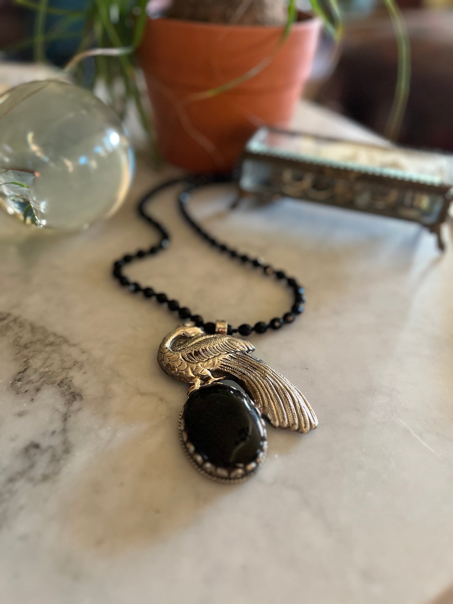 Onyx Peacock Necklace 848