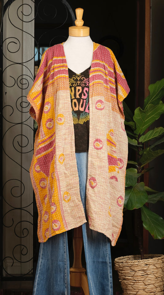 Kantha Vest Duster in Sunshine Wheat