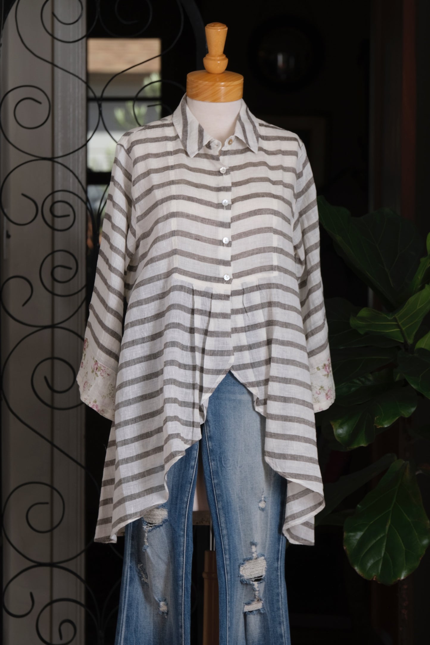 Rustic Linen Jacket with Rose Detail