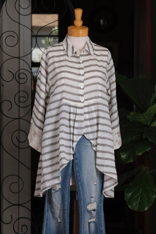 Rustic Linen Jacket with Rose Detail