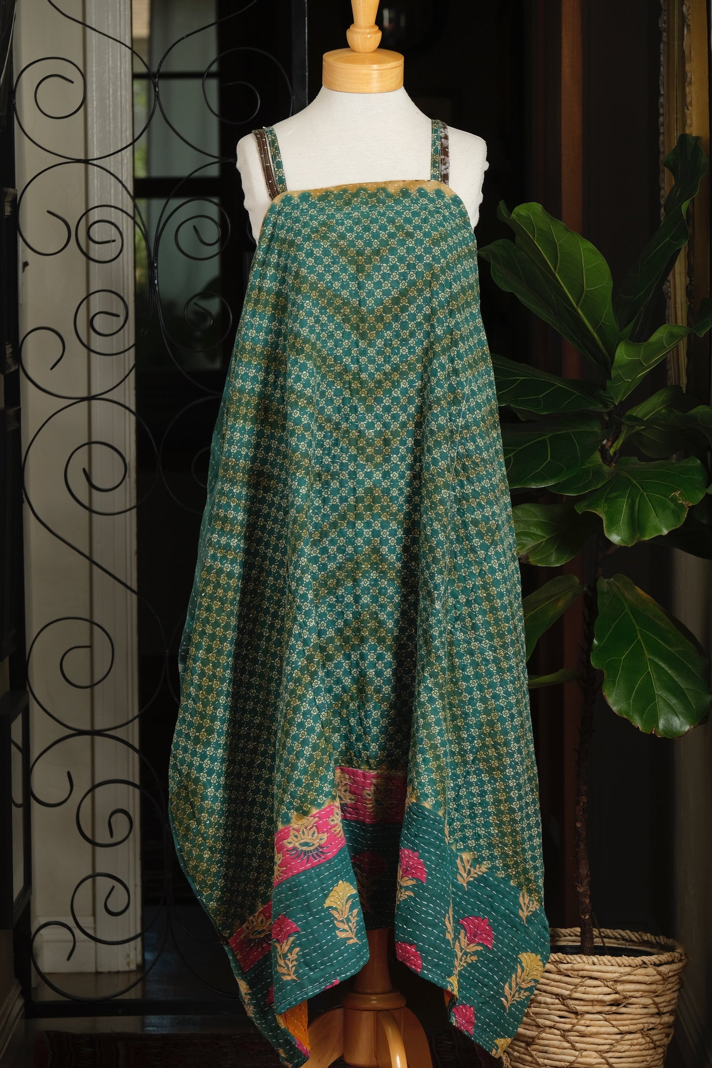 Kantha Maxi Dress in Teal Stripe