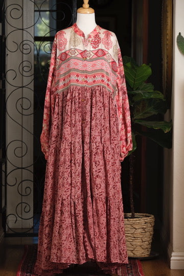 Silk Majestic Duster Dress in Rose Garden