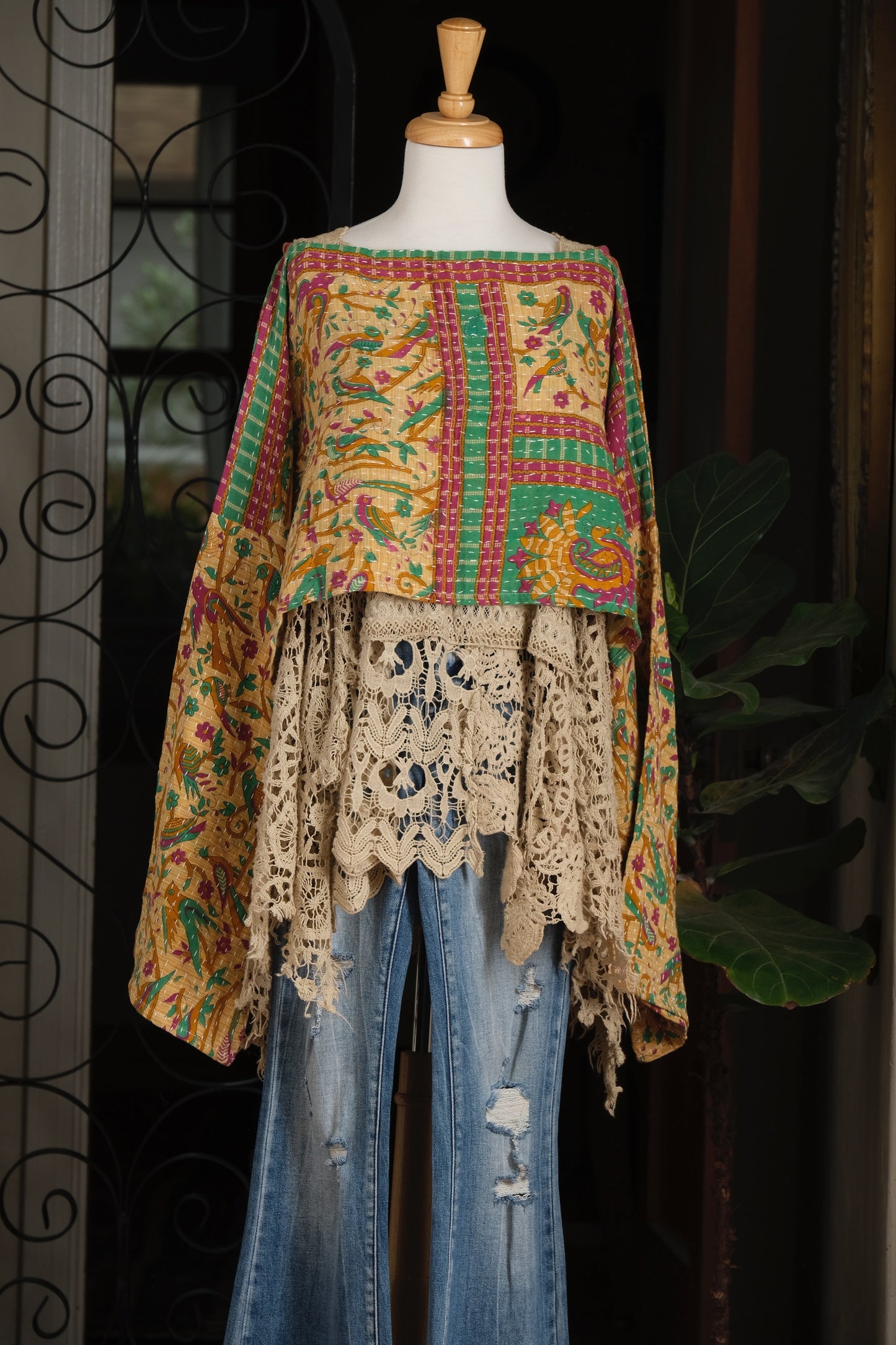 Crop Top in Green Orchid Bird