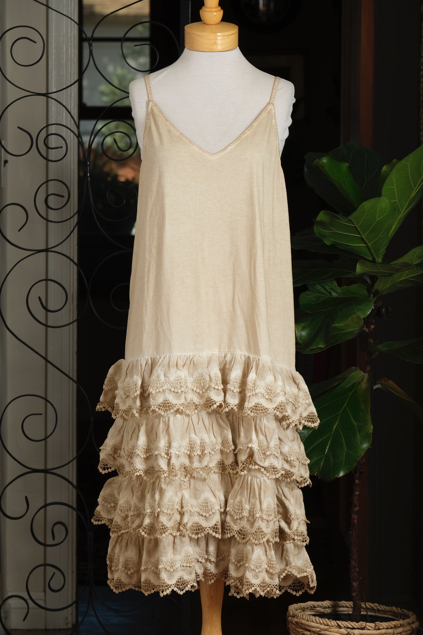 Vintage Ruffle Slip Dress Ecru