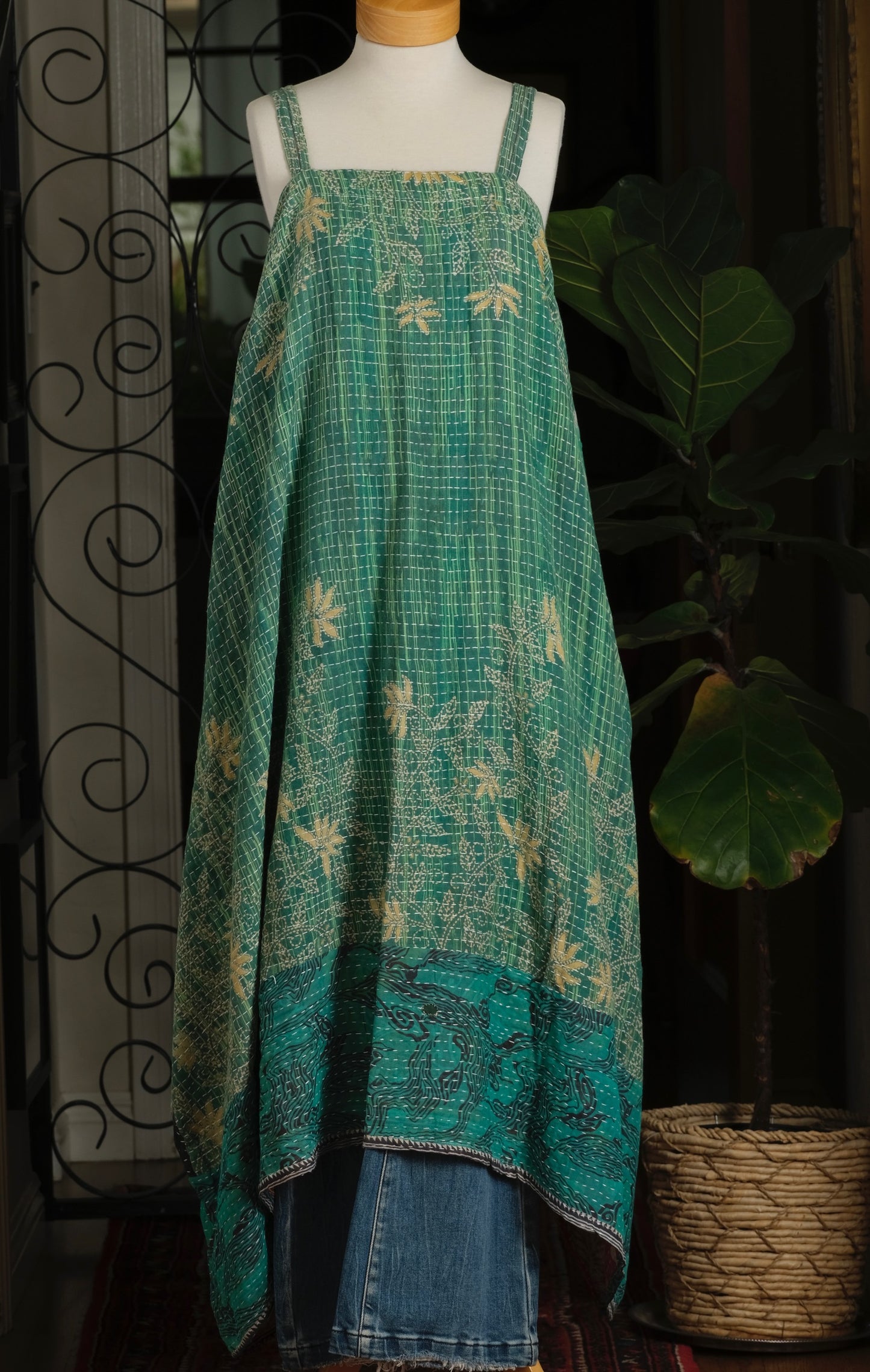 Kantha Maxi Dress in Sweet Green