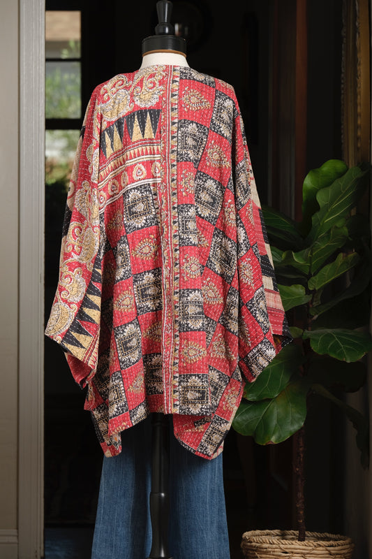Kantha Coat in Vintage Red Flower
