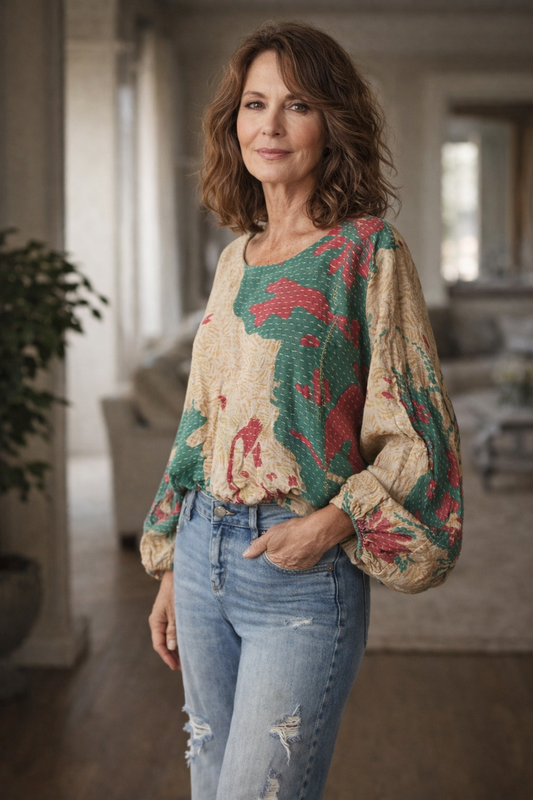 Gathering Top in Green Naturally