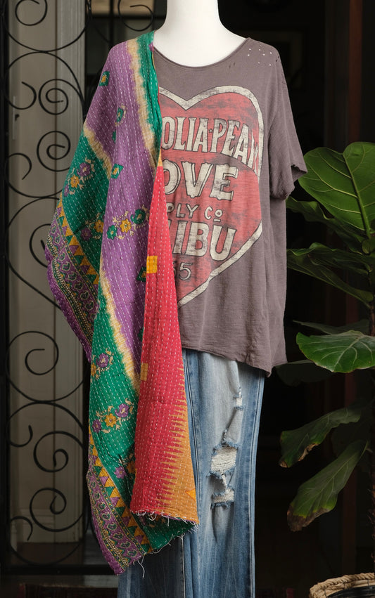 Kantha Scarf in Purple green To pink