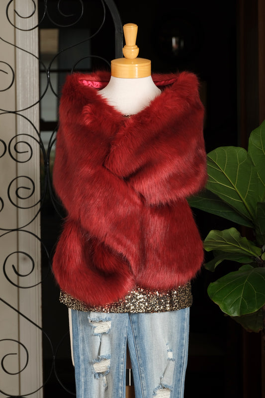 Diana Faux Fur Scarf in Black Cherry