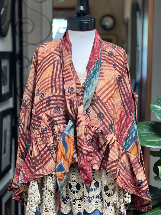 Ruffled Gypsy Top in Aubergine Crisscross