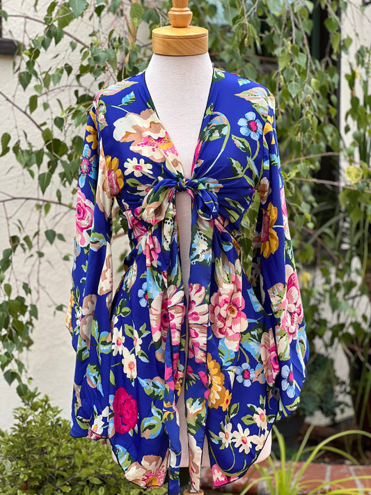 Angel Tie Top in Royal Blue Roses