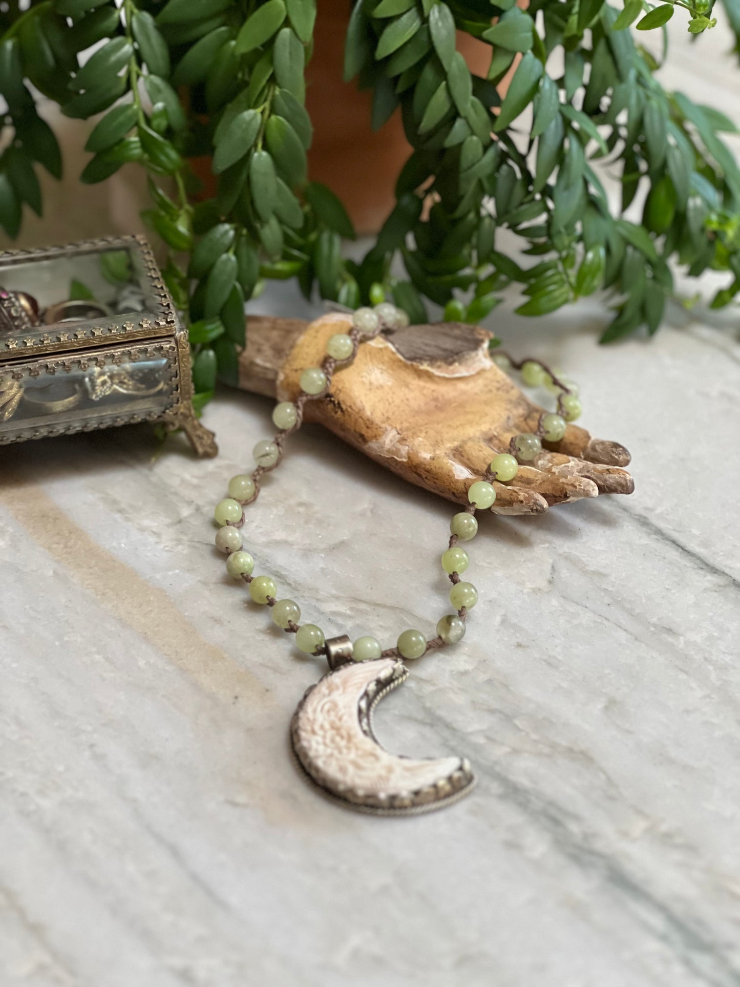 Floral Moon on Apple Jade 1348