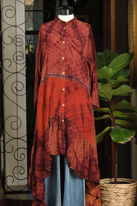 Lotus Duster Dress in Red Smoke