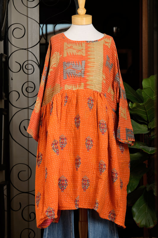 Midi Dress in Orange Crest