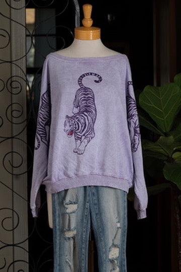 Oversized Distressed Sweatshirt in Purple Tiger – Chateau Bel Age Boutique