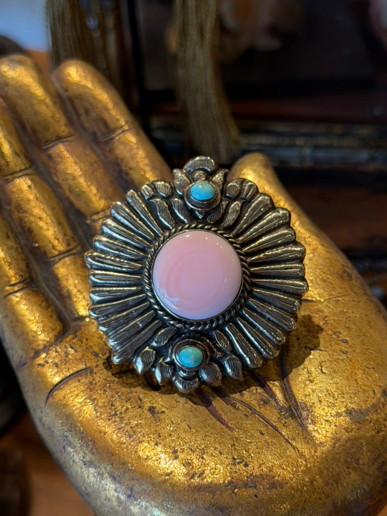 Pink Shell and Turquoise Round Ring 1727