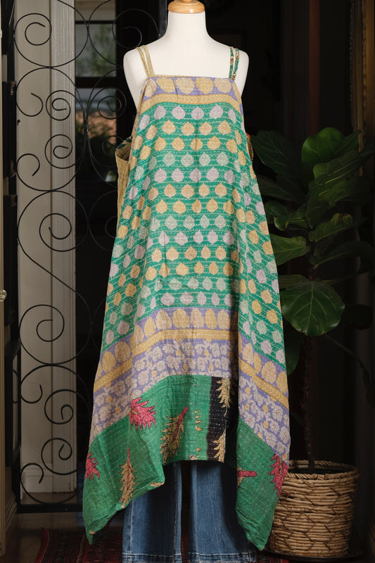 Kantha Maxi Dress in Periwinkle Border