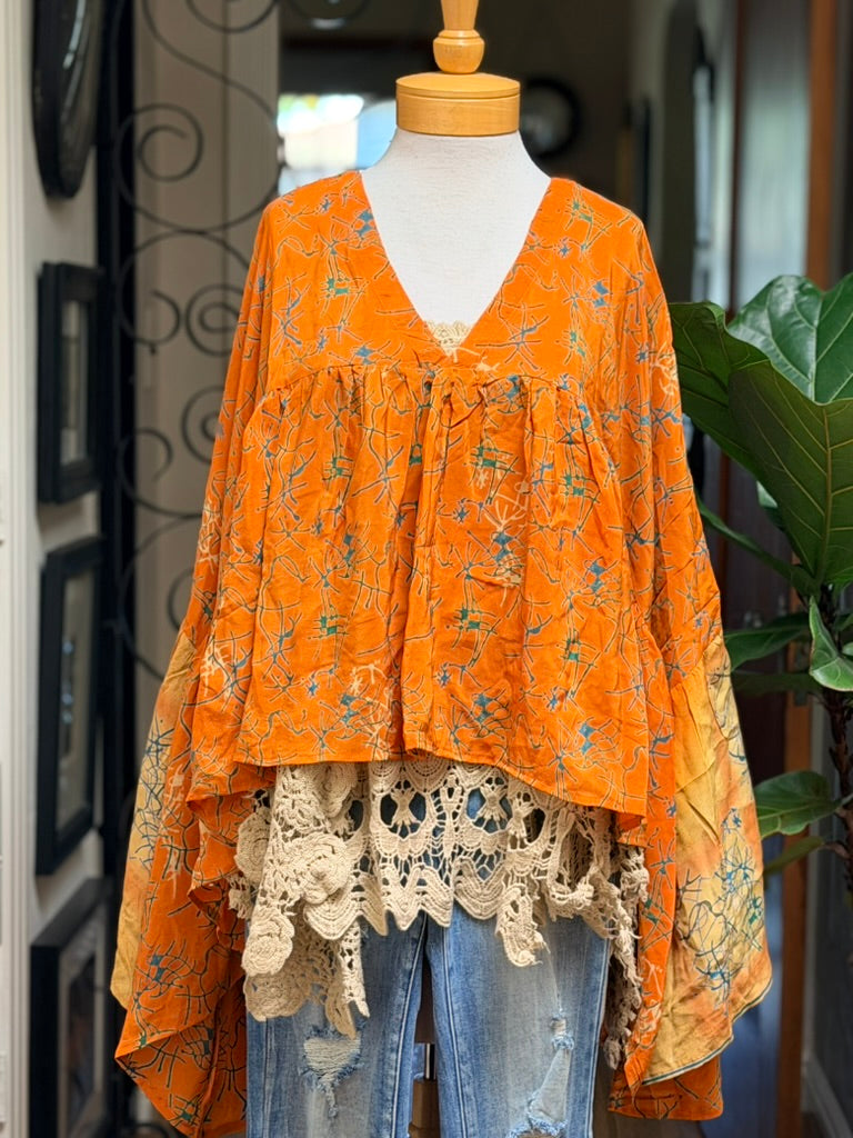 Gold Dust Crop Top in Abstract Orange Long Sleeve