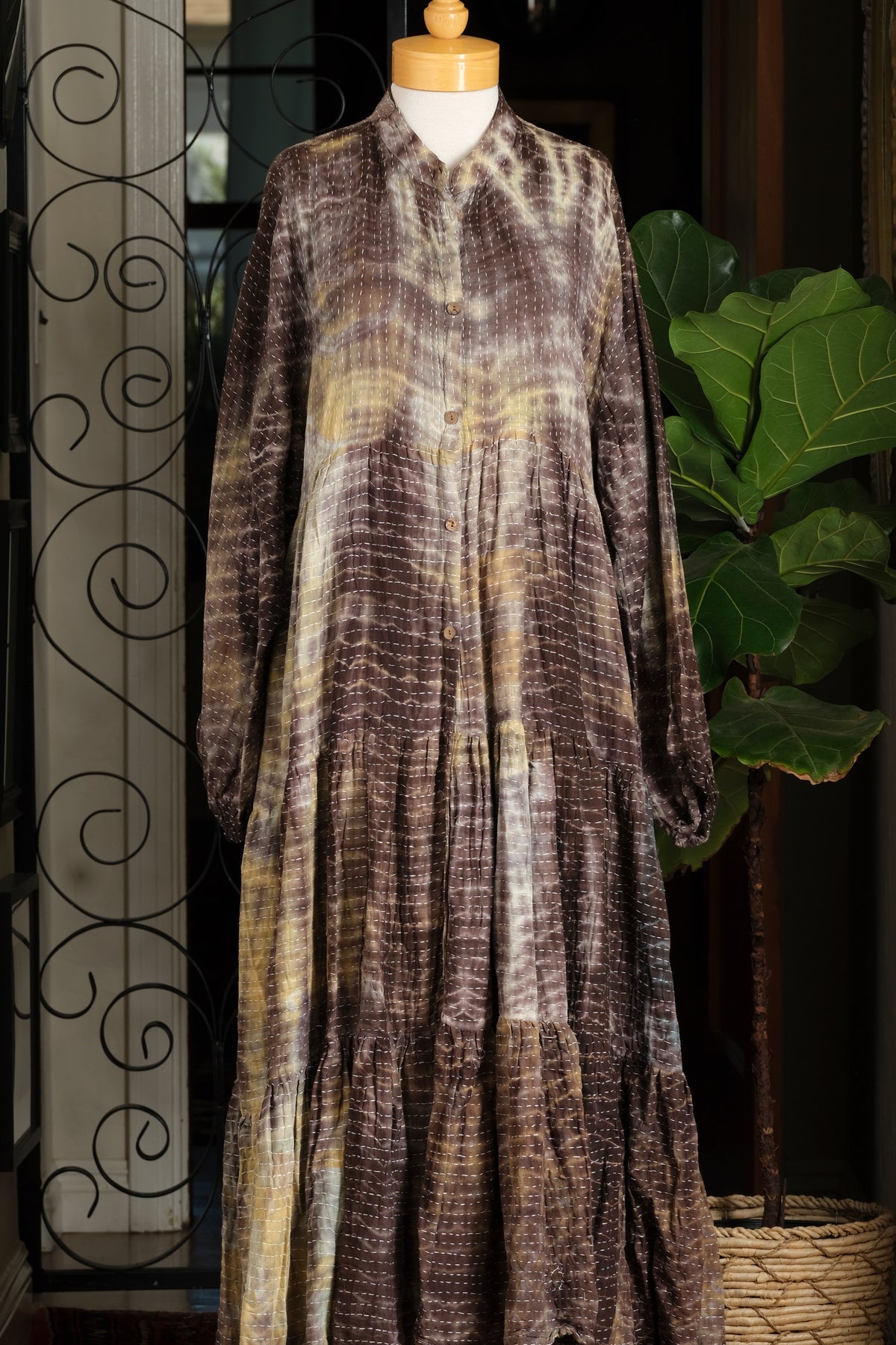 Kantha Majestic Duster Dress in Plum Tie Dye
