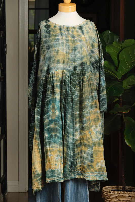 Midi Dress in Aqua Tie Dye