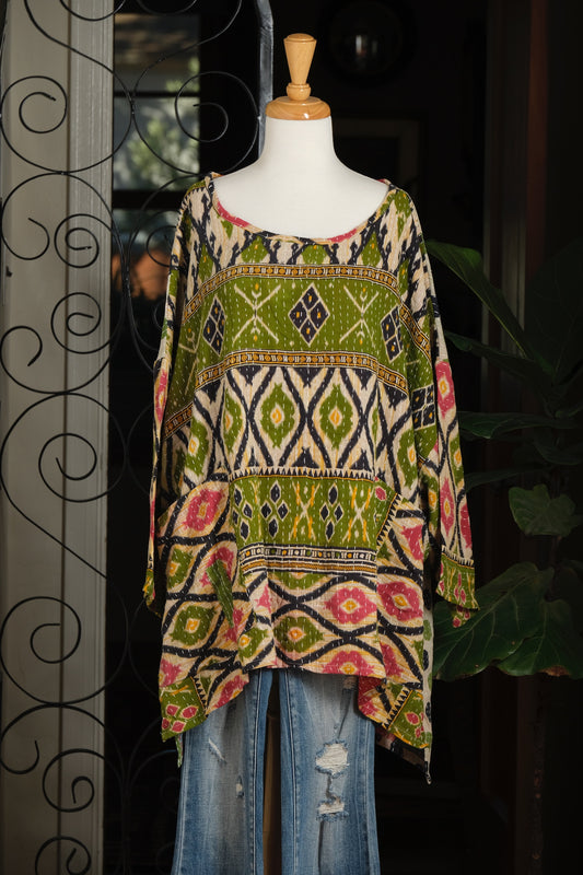 Kantha Dream Pullover in Green Goddess