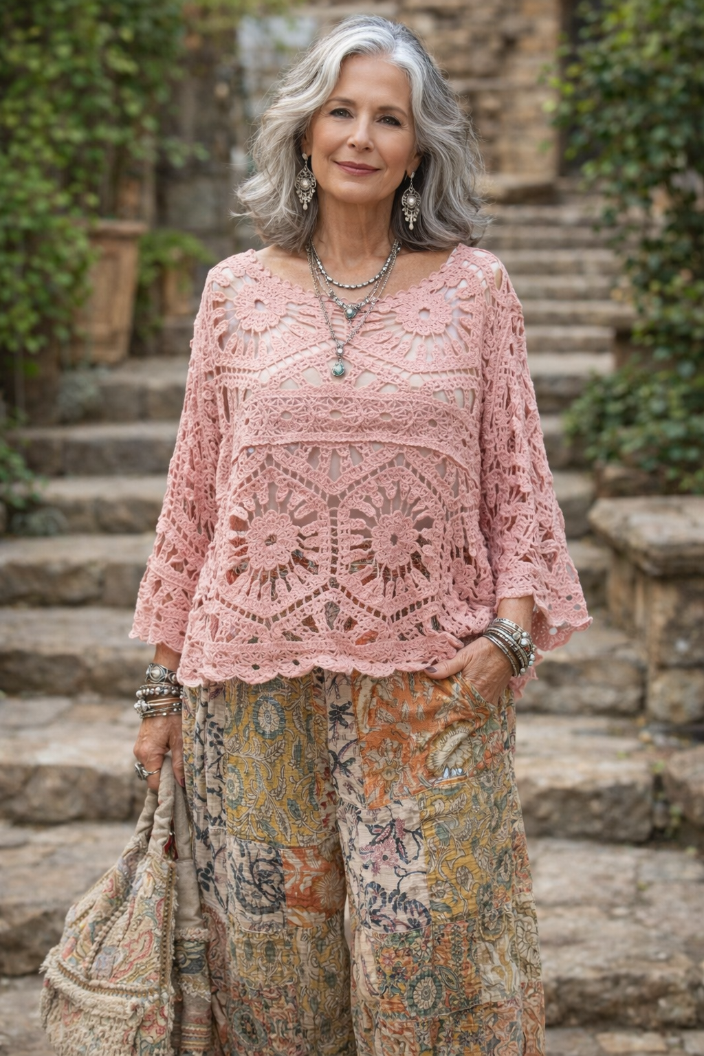 Lullaby Crochet T Shirt in Pink