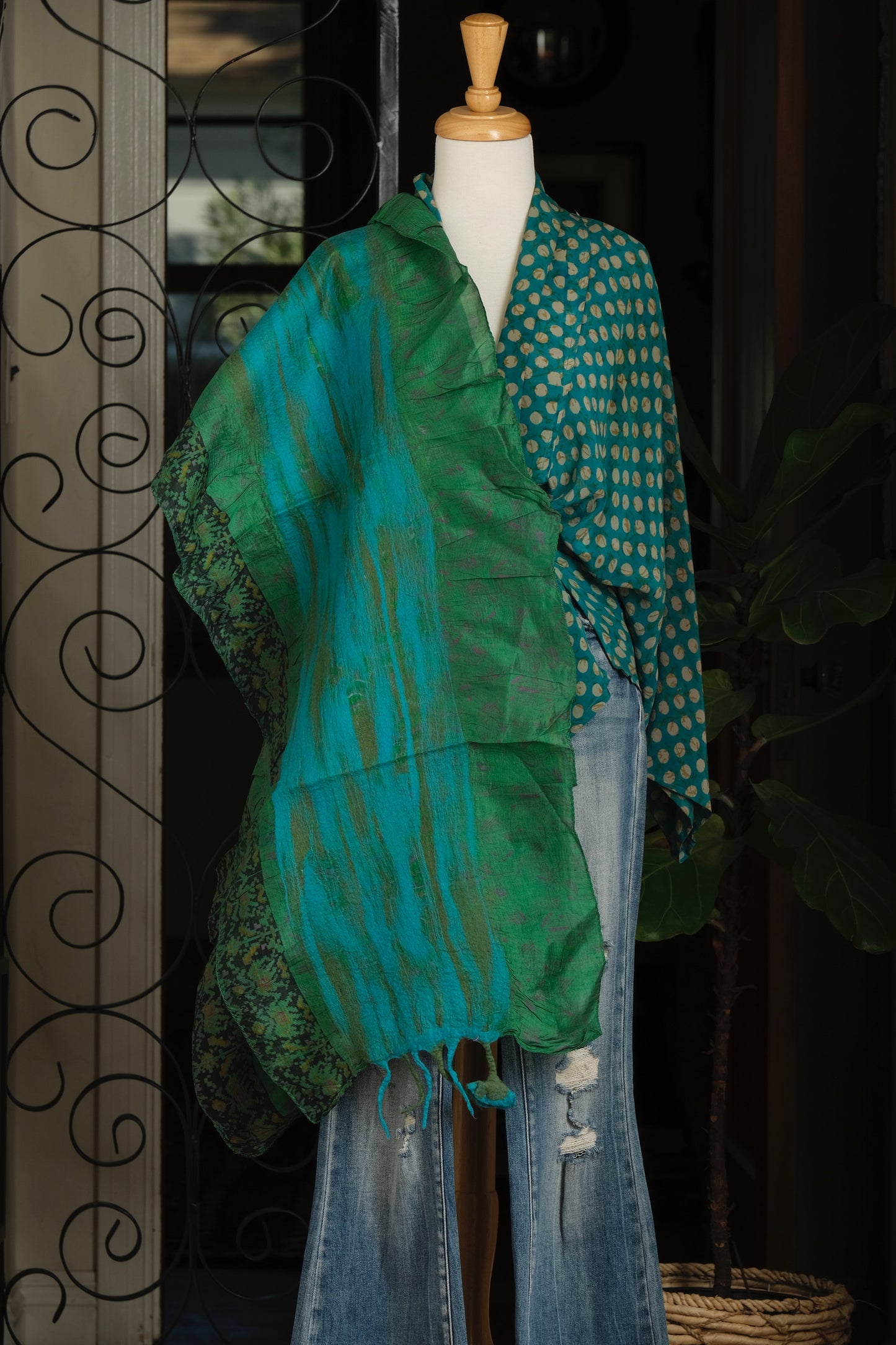 Lotus Scarf in Green Elephants