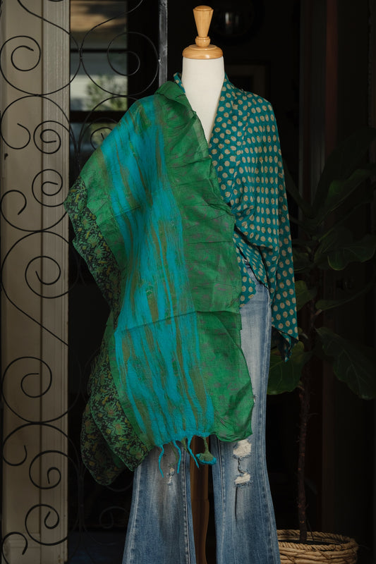 Lotus Scarf in Green Elephants