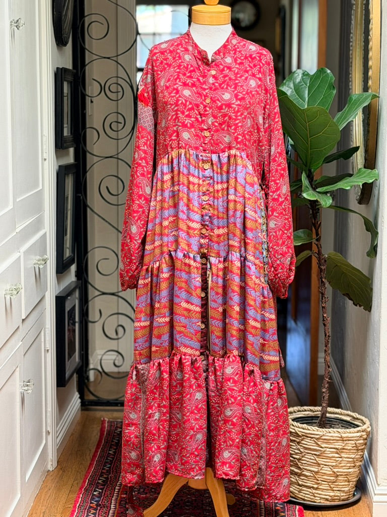 Silk Majestic Duster Dress in Red Bandanna