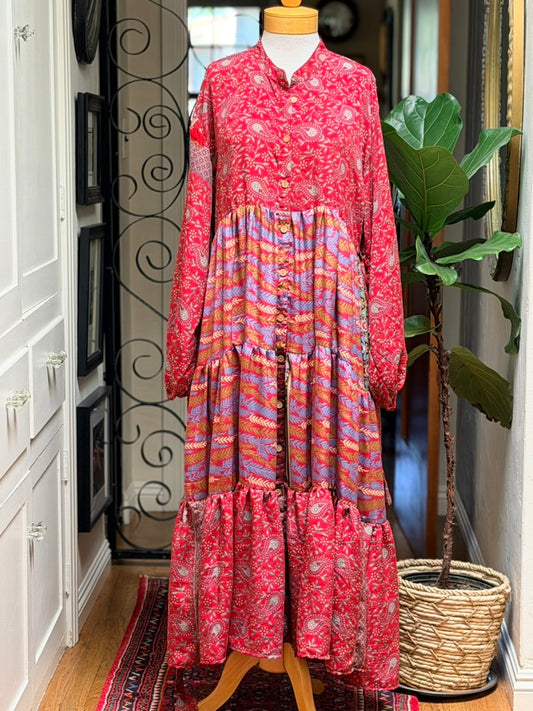 Silk Majestic Duster Dress in Red Bandanna