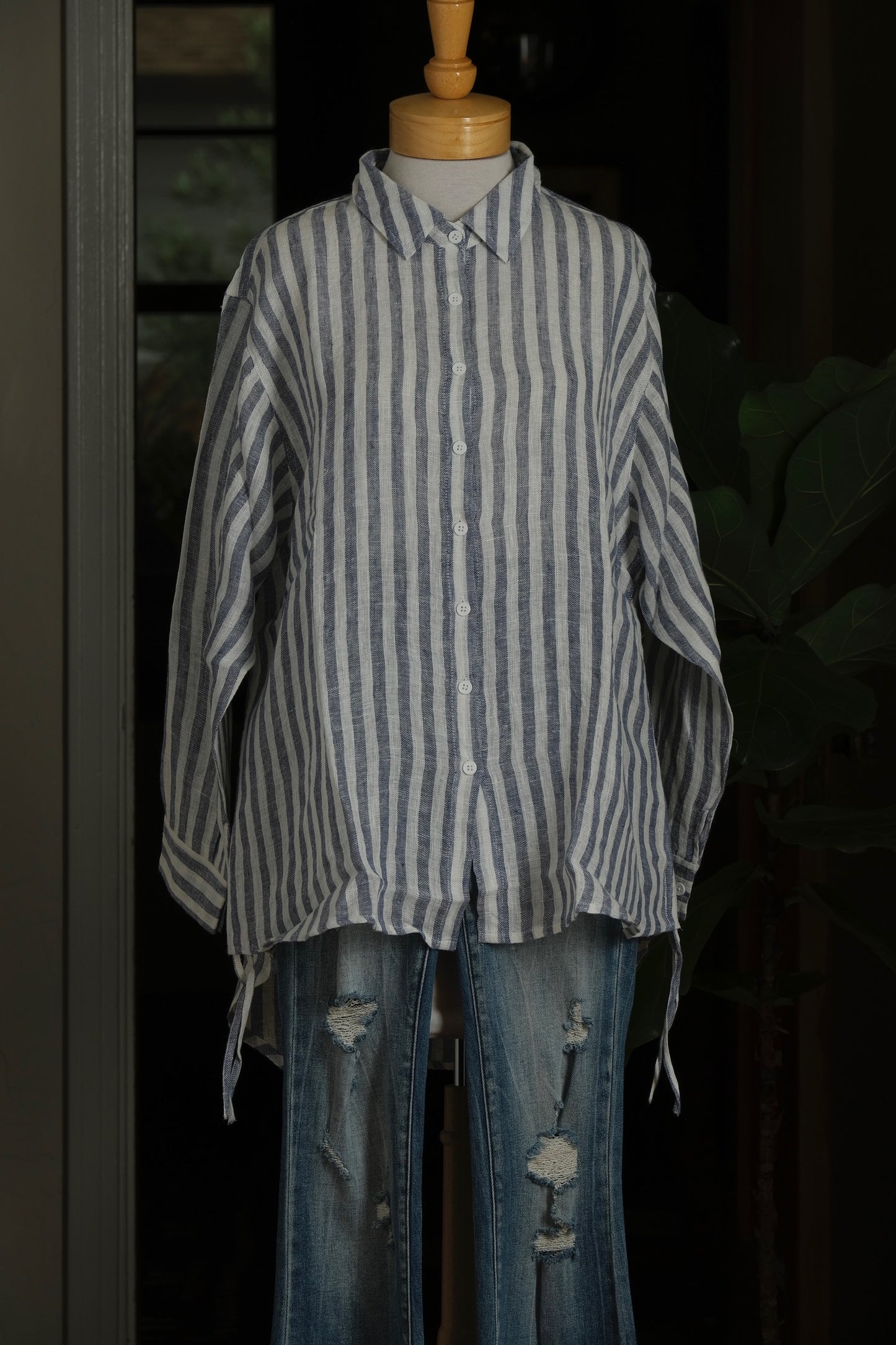 Rustic Oversized Linen Rouched Blouse