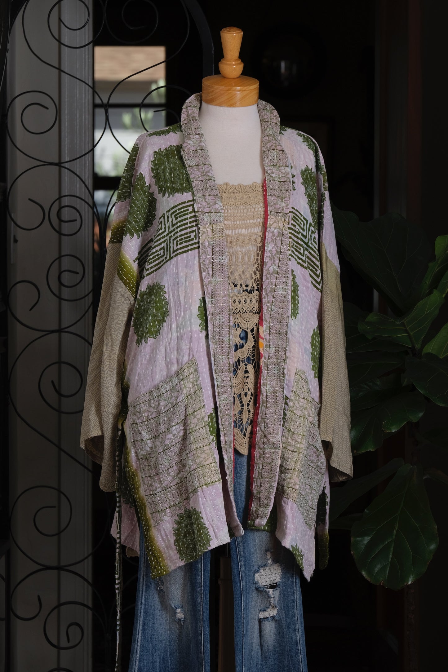 Silk Sleeve Kantha Jacket in Chrysanthemum
