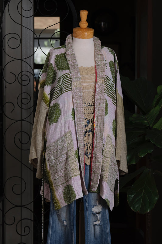 Silk Sleeve Kantha Jacket in Chrysanthemum