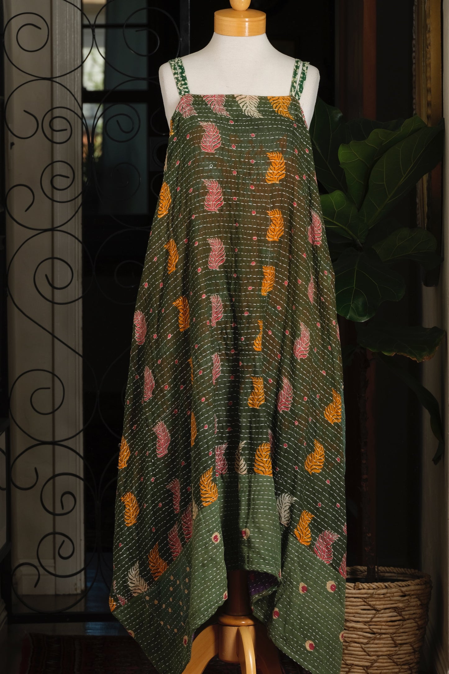 Kantha Maxi Dress in Golden Frond