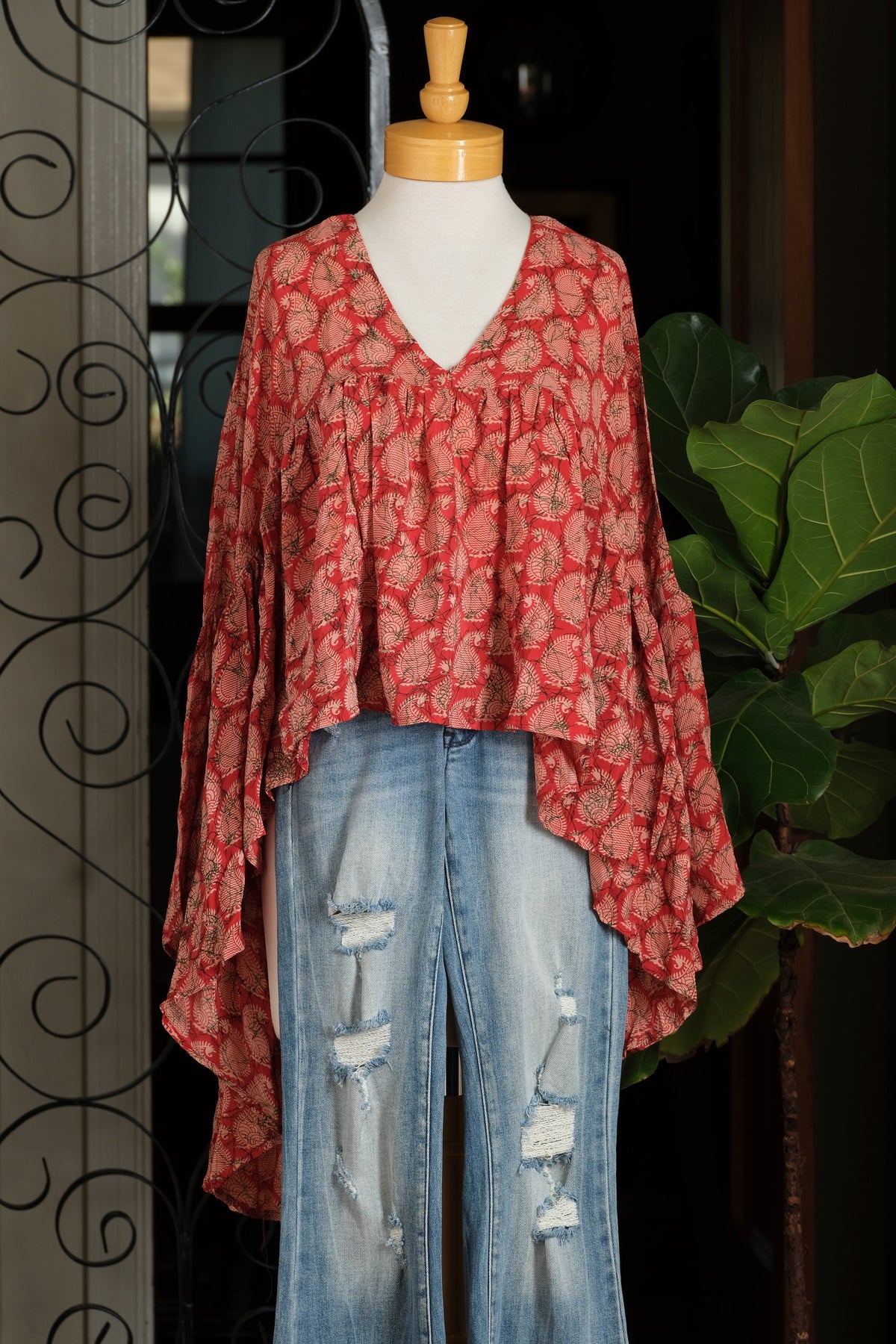 Gold Dust Crop Top in Red Paisley