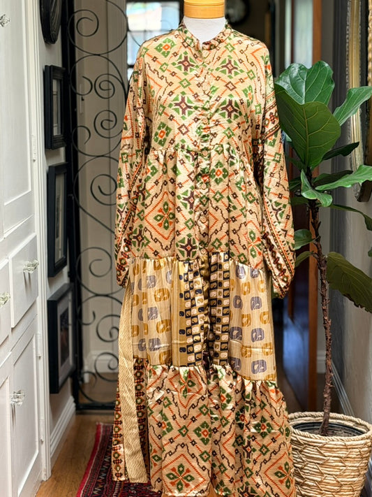 Silk Majestic Duster Dress in Quilt Flower